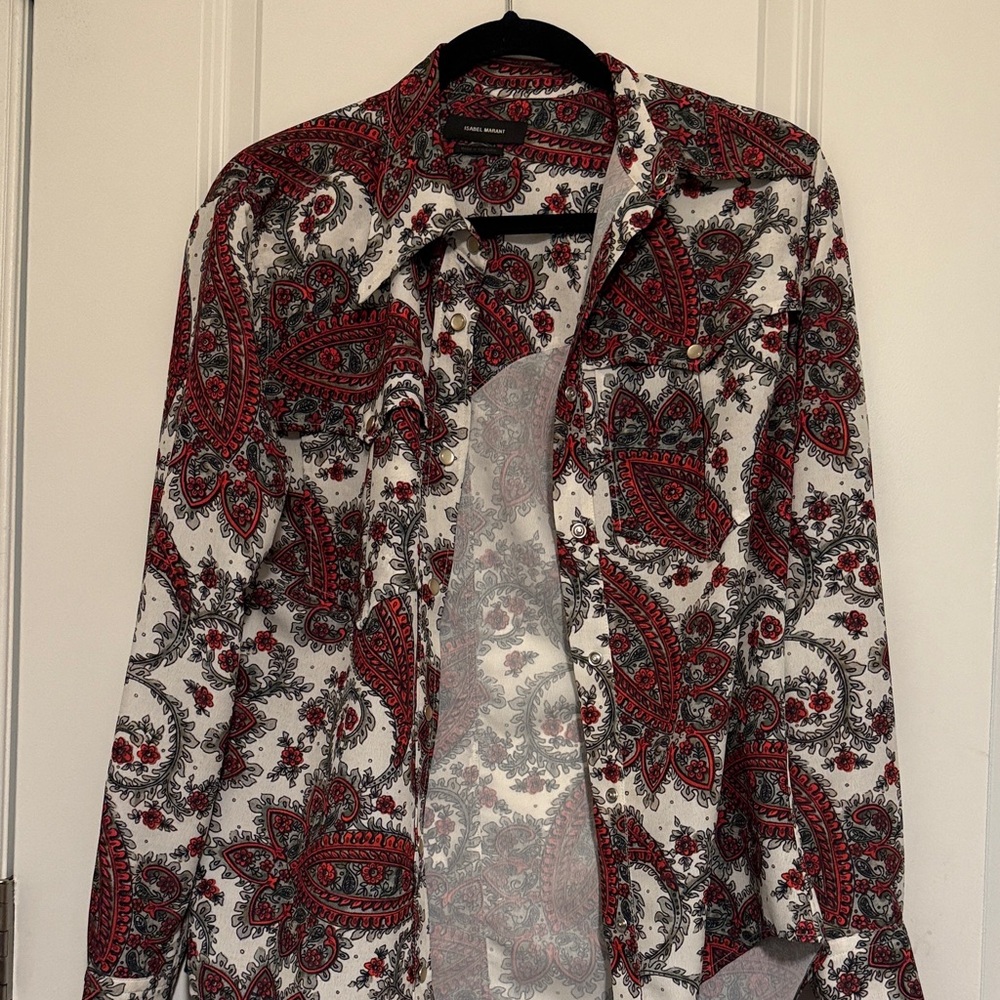 Isabel Marant Red and White Paisley Button Down Shirt